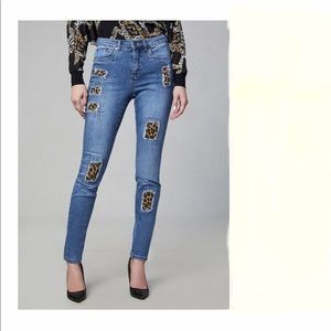 Joseph Ribkoff Leopard Patch Jeans NWOT